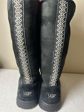 UGG Ultimate Tall Braid Shearling Boots Black Women's Size W6